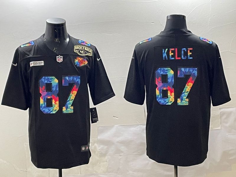 Men Kansas City Chiefs 87 Kelce Black Rainbow 2025 Nike Limited NFL Jersey style 5